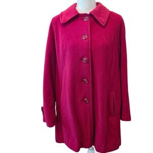 Vintage 1960s  Wellington Fashions Kashmiracle Pink Red Button Front Coat ILGWU